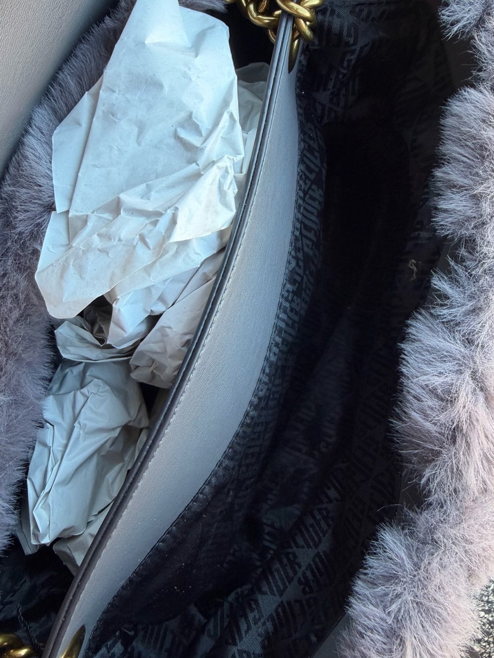 Kurt Geiger Plush Quilted Faux Fur Clutch in Gray - Picture 4 of 6
